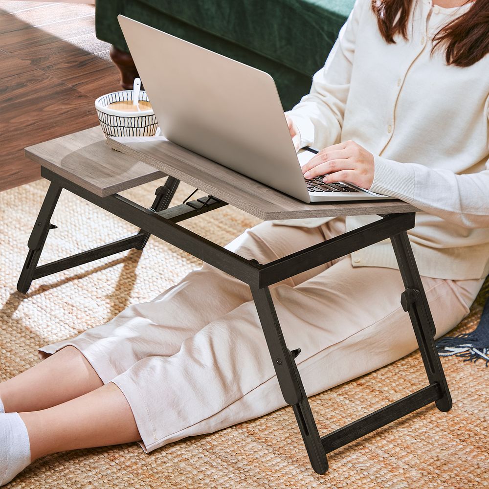 Nancy's Assergi Laptoptafel - Laptopstandaard - Verstelbare Hoogte - Grijs - Bamboe