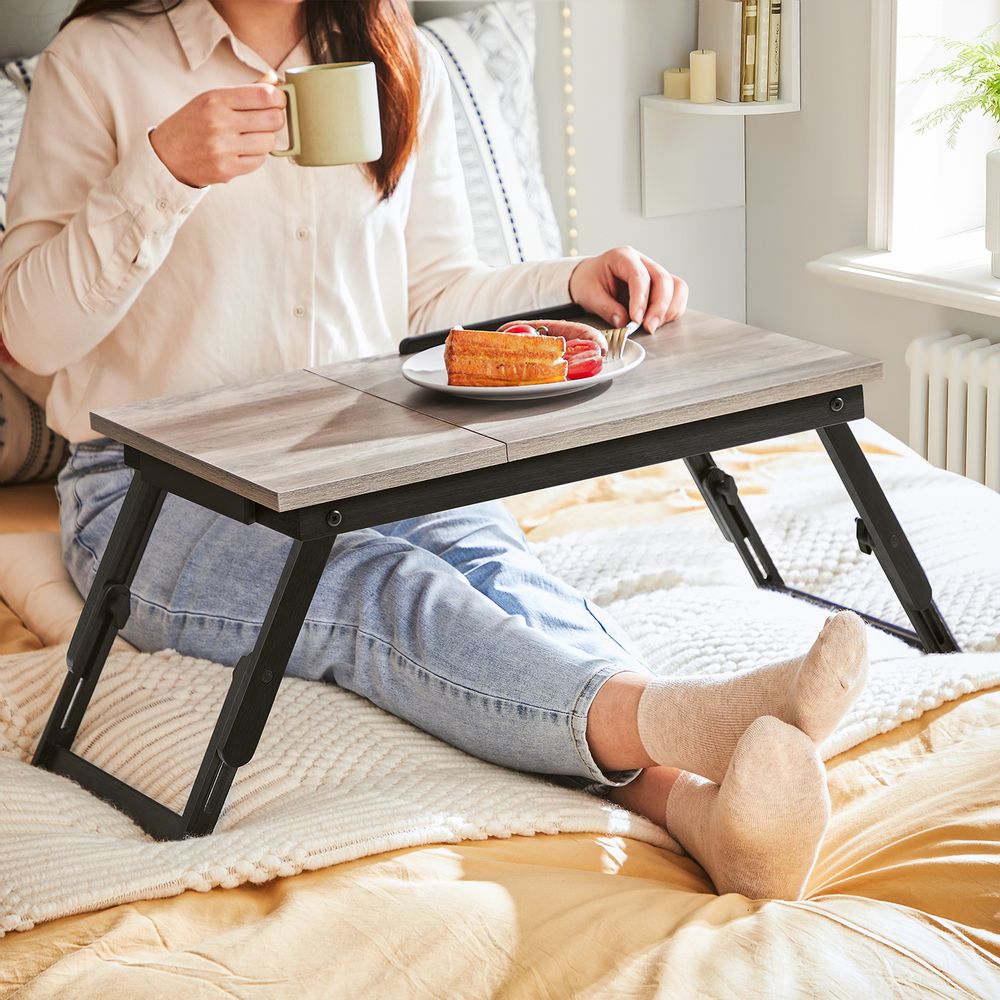 Nancy's Assergi Laptoptafel - Laptopstandaard - Verstelbare Hoogte - Grijs - Bamboe