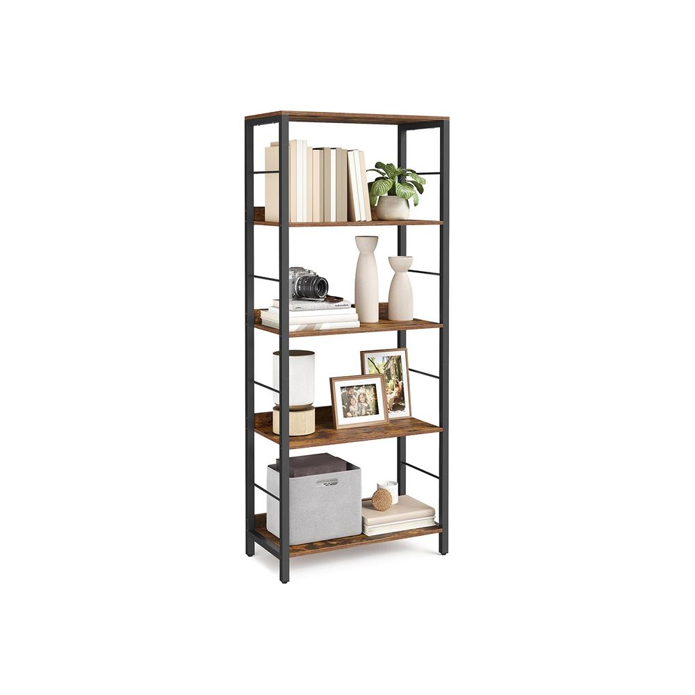Nancy's Merone Boekenkast - Opbergkast - Vitrinekast - Vintage Bruin / Zwart - ± 60 x 30 x 145 cm