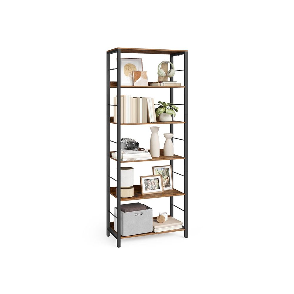 Nancy's Mesagne Boekenkast - Opbergkast - Vitrinekast - 6 planken - Vintage Bruin / Zwart - ± 60 x 30 x 180 cm