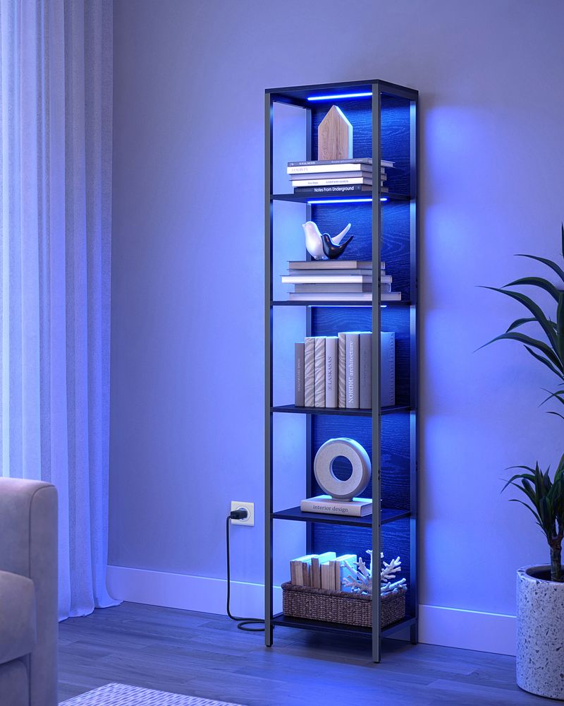 Nancy's Coruche Wall cabinet - Bookcase - LED lighting - Black - ± 40 x 30 x 180 cm