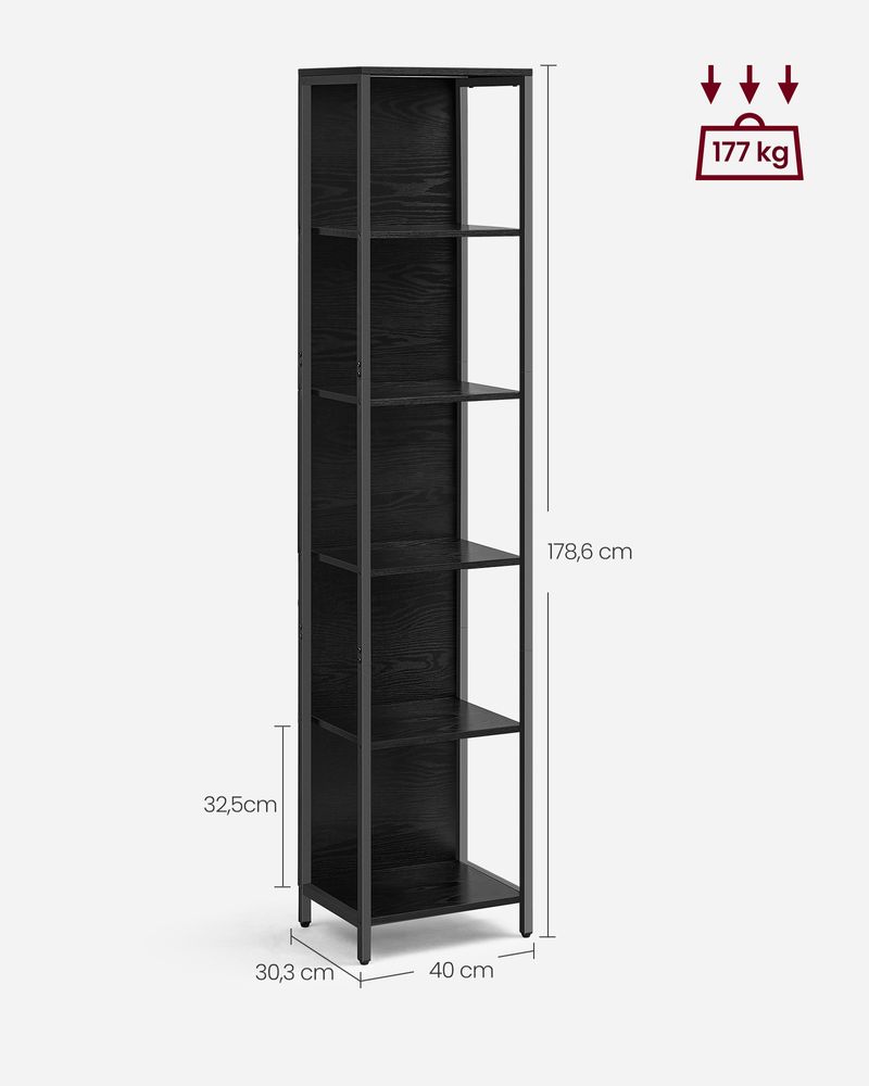 Nancy's Coruche Wandkast - Boekenkast - LED-verlichting - Zwart - ± 40 x 30 x 180 cm