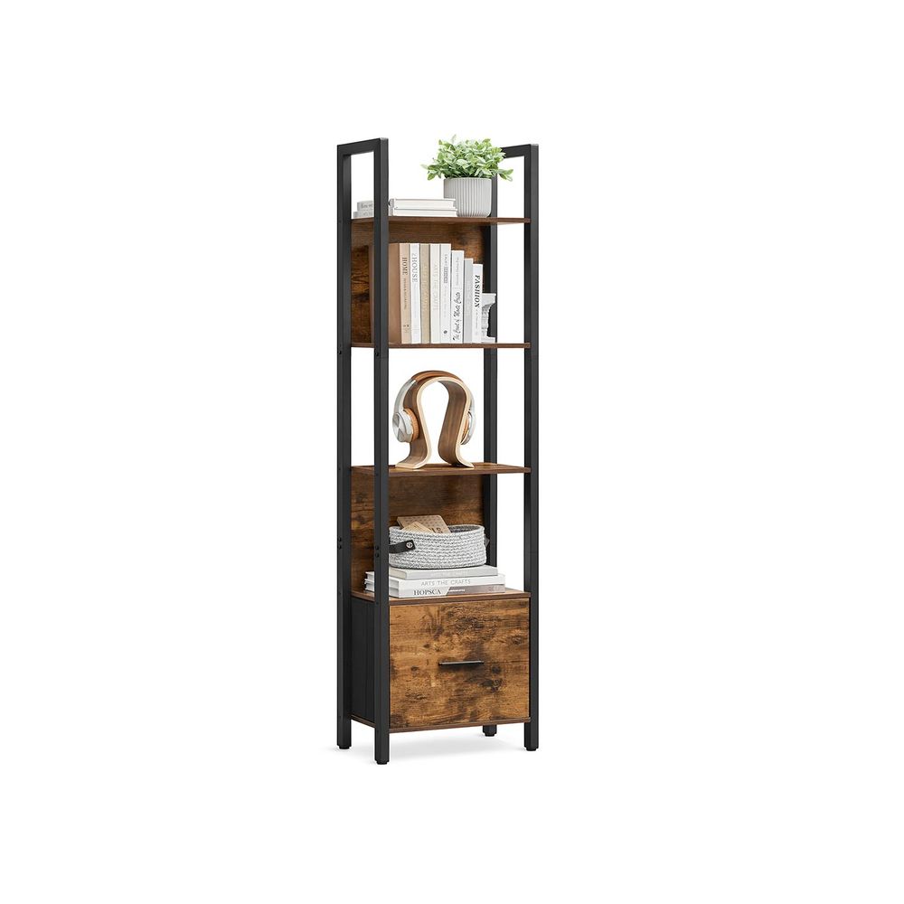 Nancy's Mercatino Boekenkast - Opbergkast - Vitrinekast - Vintage Bruin / Zwart - ± 40 x 25 x 165 cm