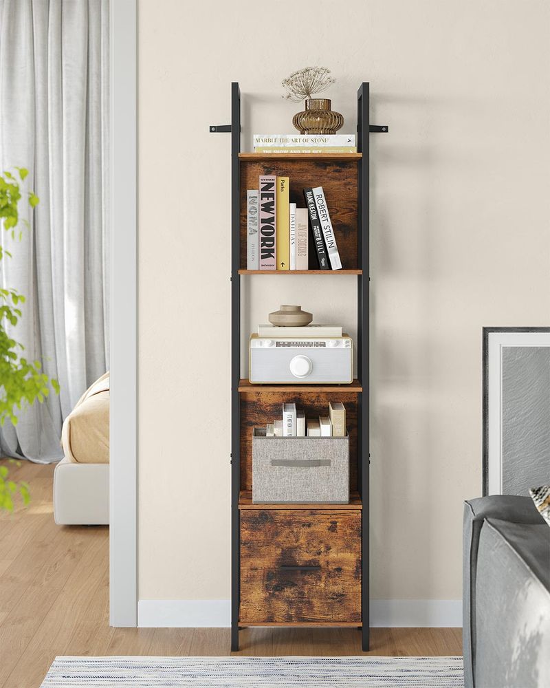 Nancy's Mercatino Boekenkast - Opbergkast - Vitrinekast - Vintage Bruin / Zwart - ± 40 x 25 x 165 cm
