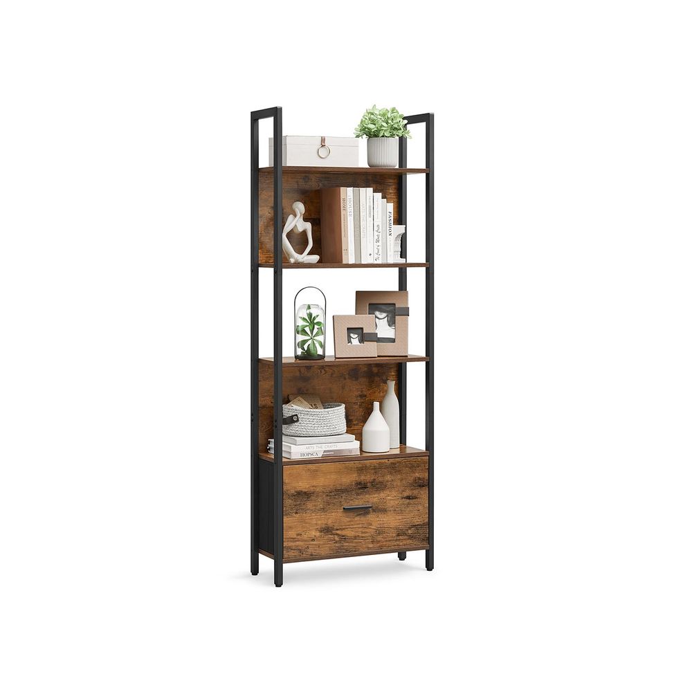 Nancy's Mergozzo Boekenkast - Opbergkast - Vitrinekast - Vintage Bruin / Zwart - ± 60 x 25 x 165 cm