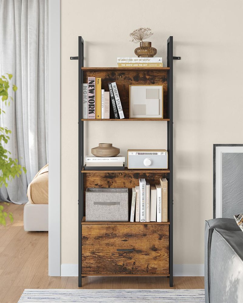 Nancy's Mergozzo Boekenkast - Opbergkast - Vitrinekast - Vintage Bruin / Zwart - ± 60 x 25 x 165 cm