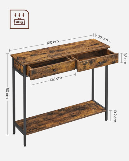 Table console Sandbach de Nancy avec tiroirs - Industriel - Noir - Marron - Buffet - Table d'appoint - 100 x 30 x 80 cm (L x L x H)