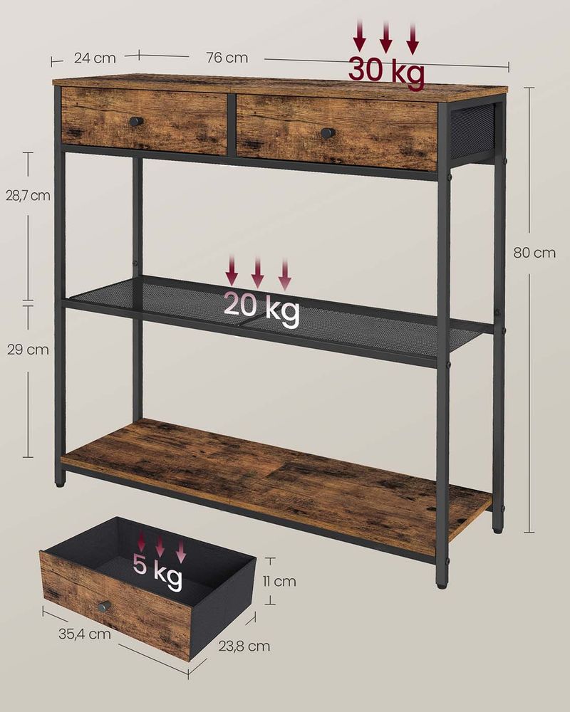 Nancy's Ogliastra Commode - Consoletafel - Vintage bruin / Zwart - ± 75 x 25 x 80 cm