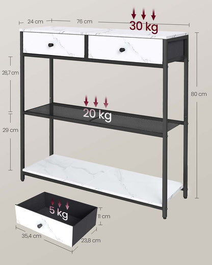 Nancy's Ogliastra Commode - Consoletafel - Marmerwit / Zwart - ± 75 x 25 x 80 cm
