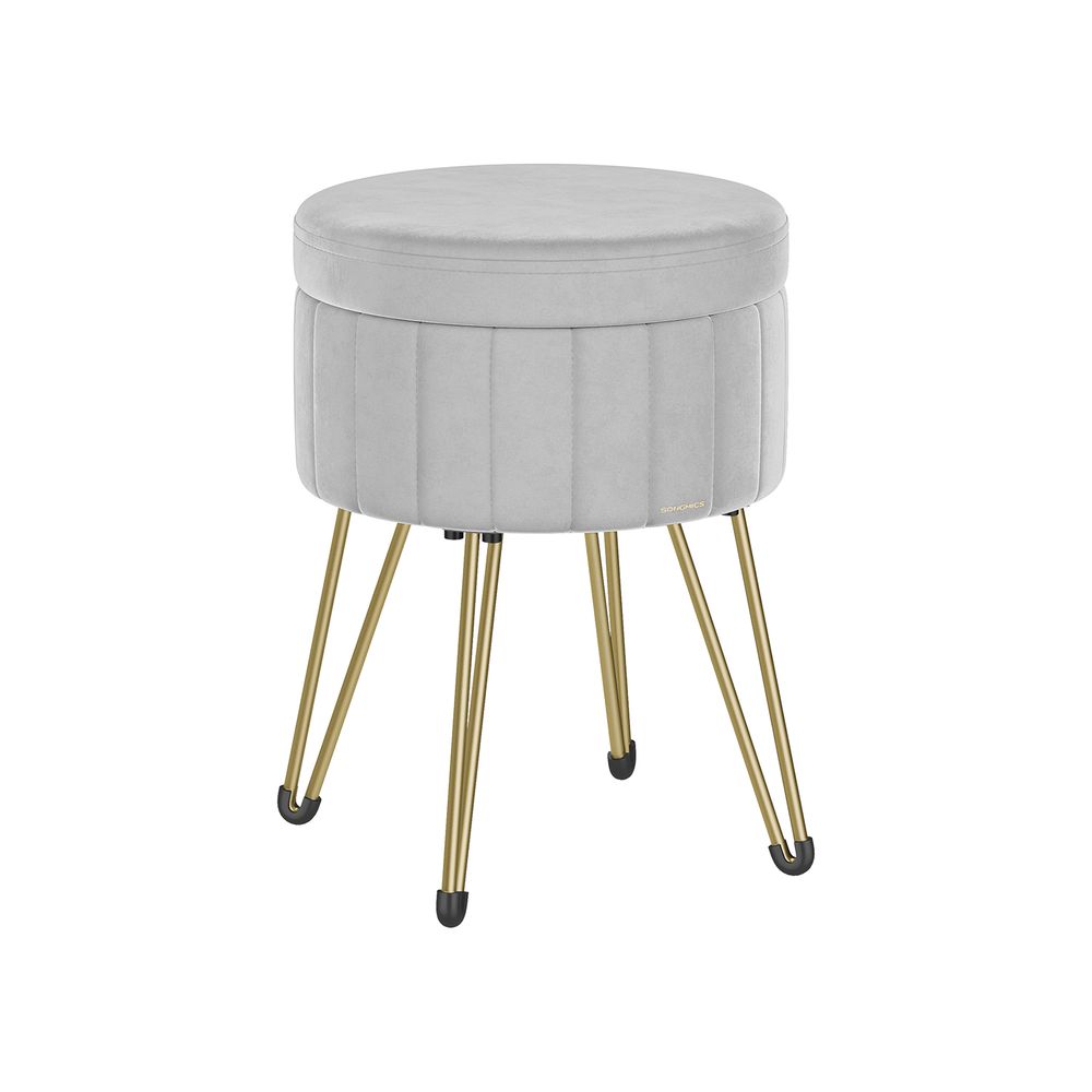 Nancy's Coves Make-up Krukje - Hocker - Krukje - Grijs / Goud - Fluweel - ± Ø 39 x 45 cm