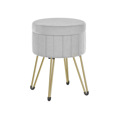 Nancy's Coves Make-up Krukje - Hocker - Krukje - Grijs / Goud - Fluweel - ± Ø 39 x 45 cm