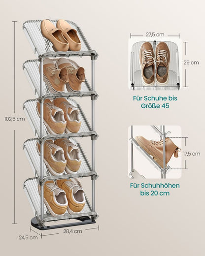 Nancy's Picciame Schoenenrek Set van 2 - Opbergrek voor schoenen - Grijs - RVS - ± 25 x 30 x 105 cm