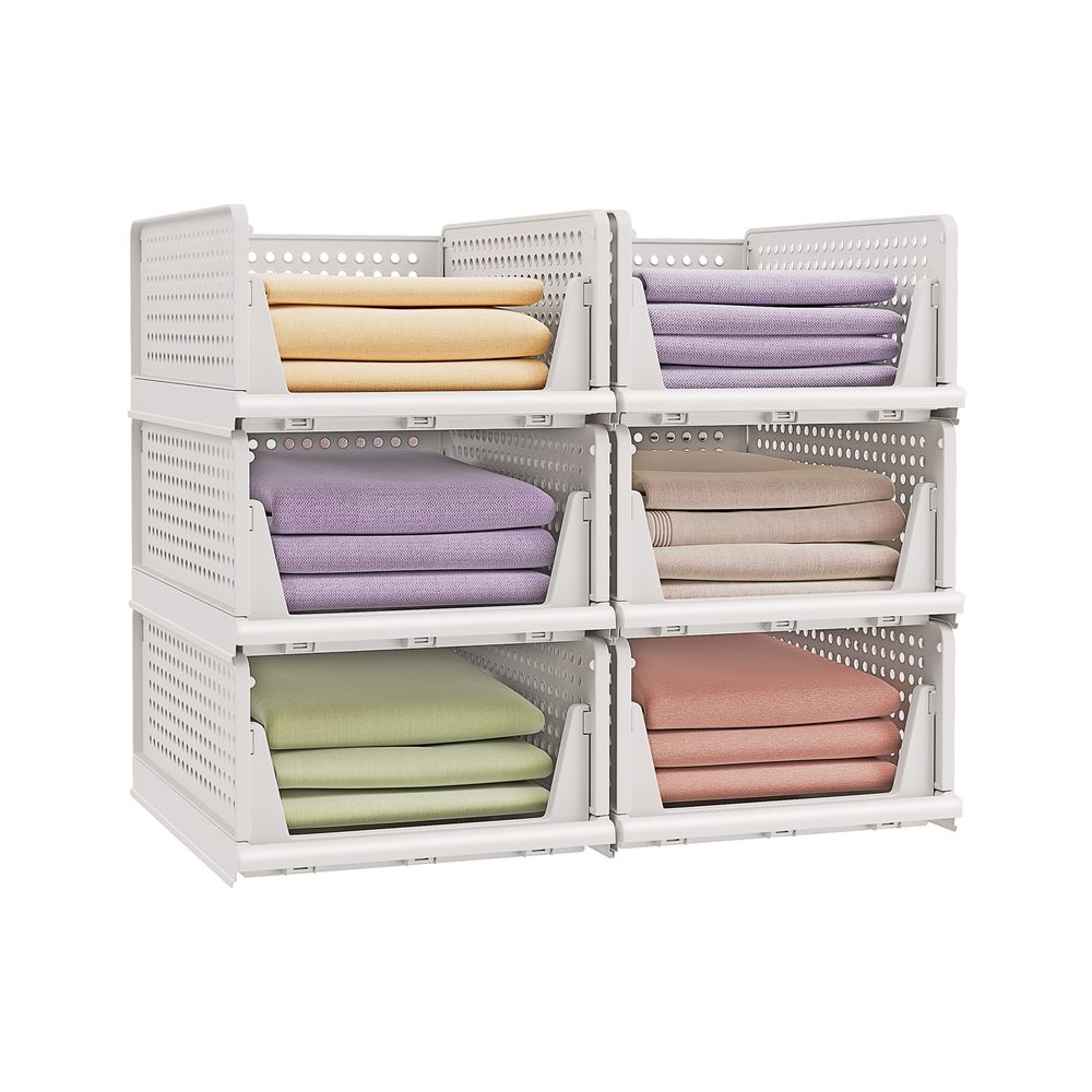 Nancy's Piazzolo Organizers - Opbergmanden - Stapelbaar - Opvouwbaar - Set van 6 - Wit - ± 45 x 35 x 20 cm