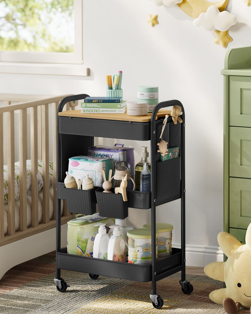 Nancy's Monzone Trolley - Keukentrolley - Serveerwagen - Zwart - Staal - ± 45 x 30 x 75 cm