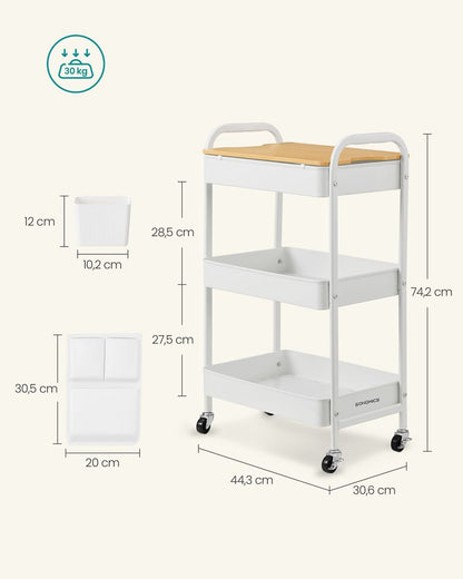 Nancy's Monzone Trolley - Keukentrolley - Serveerwagen - Wit - Staal - ± 45 x 30 x 75 cm