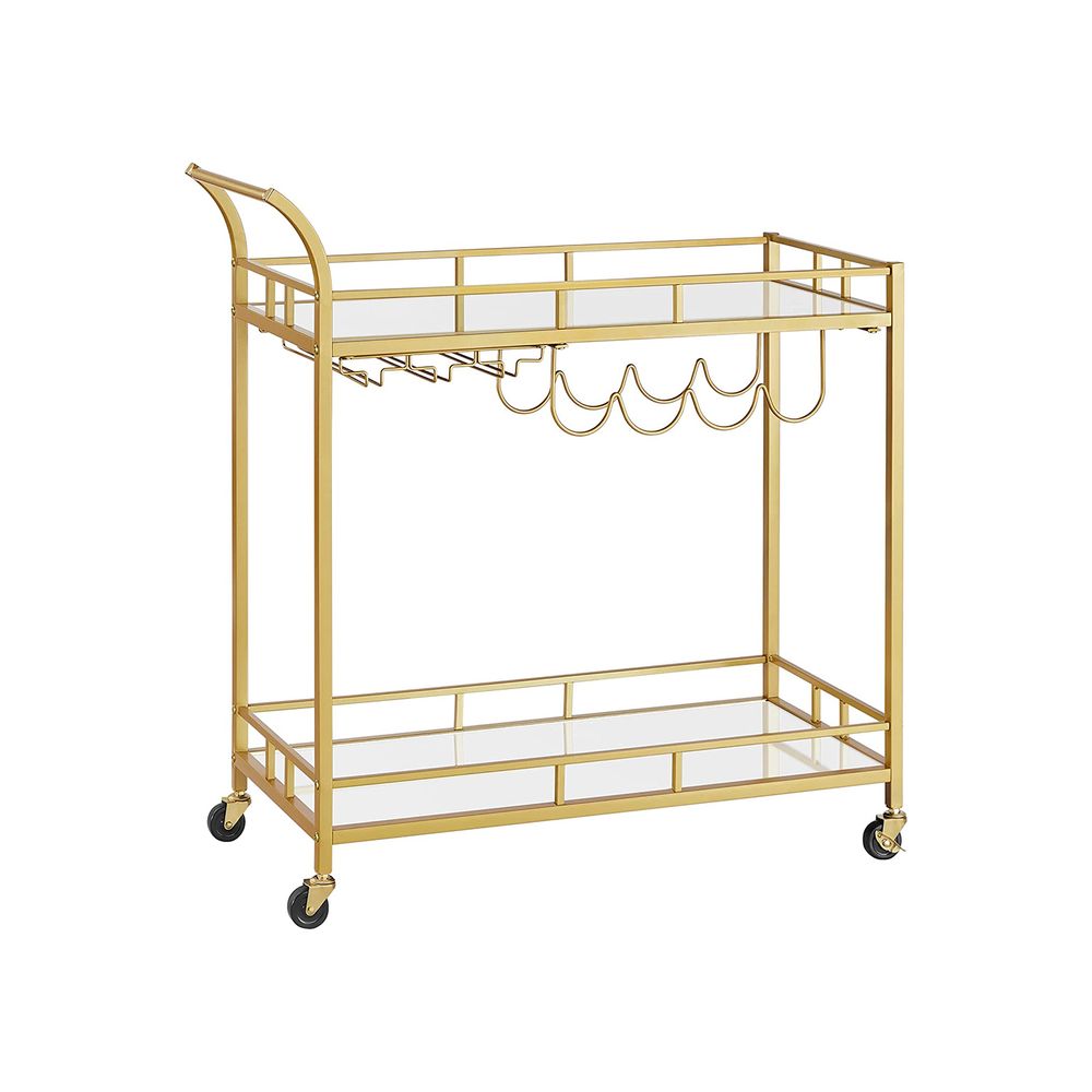 Nancy's Oundle Keukentrolley Goud - Bartrolley - Serveerwagen - Trolley op wielen - Staal - Glas - Modern - 80 x 38 x 77,5 cm