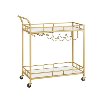 Nancy's Oundle Keukentrolley Goud - Bartrolley - Serveerwagen - Trolley op wielen - Staal - Glas - Modern -  80 x 38 x 77,5 cm