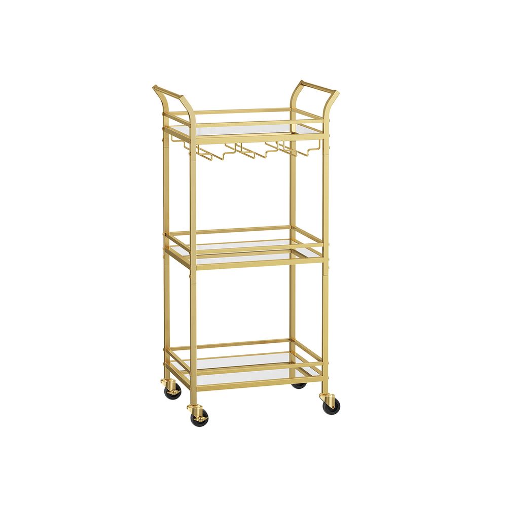 Nancy's Redcar Kitchen Dessert Gold - Chariot de service - Bartrolley - Moderne - Acier - Verre miroir - 46,8 x 30 x 92 cm