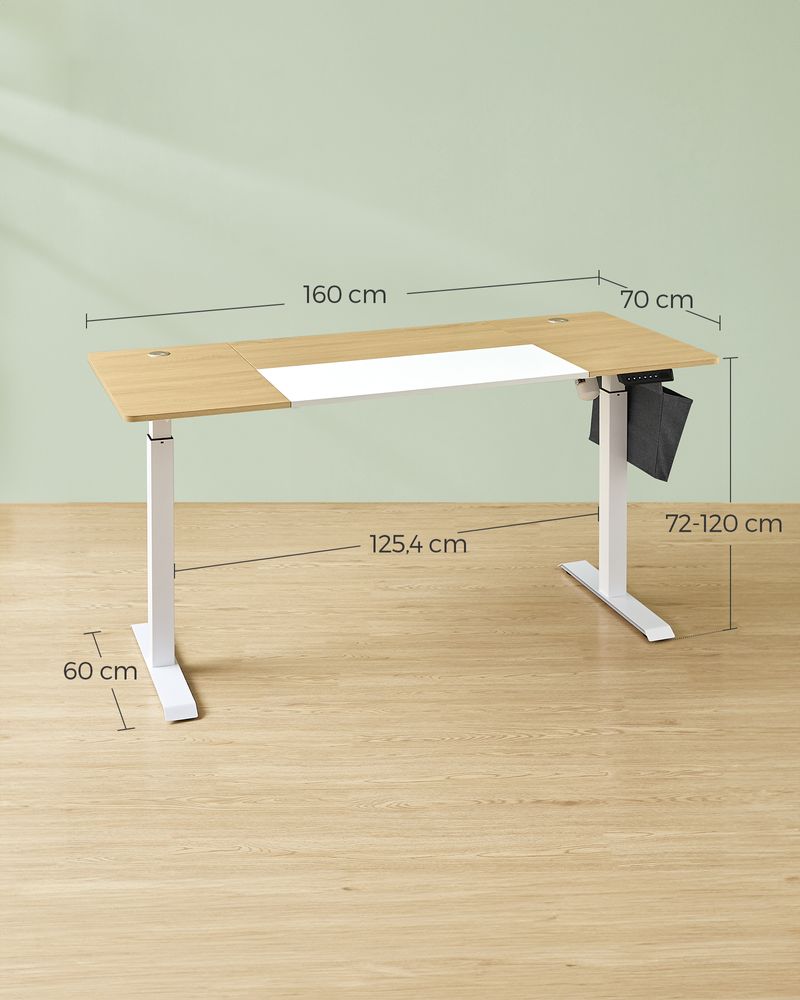 Nancy's Assago Verstelbaar Bureau - Zit/Sta Bureau - Elektrisch Bureau - Bruin / Wit - 70 x 160 x 72-120 cm