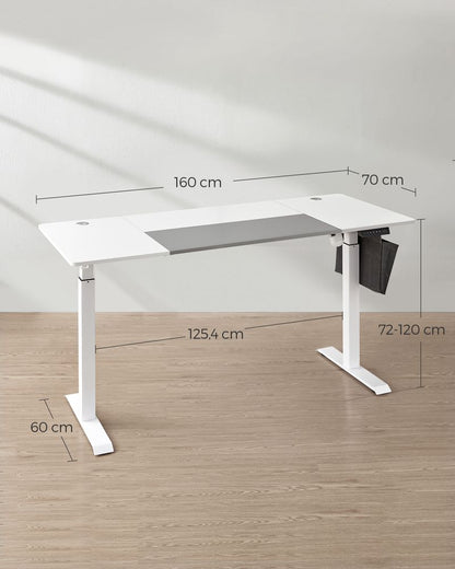 Nancy's Brandon Electric Sit Stand Desk - Table d'ordinateur - Bureau de travail - Blanc - Moderne - 160 x 70 x (72-120) cm