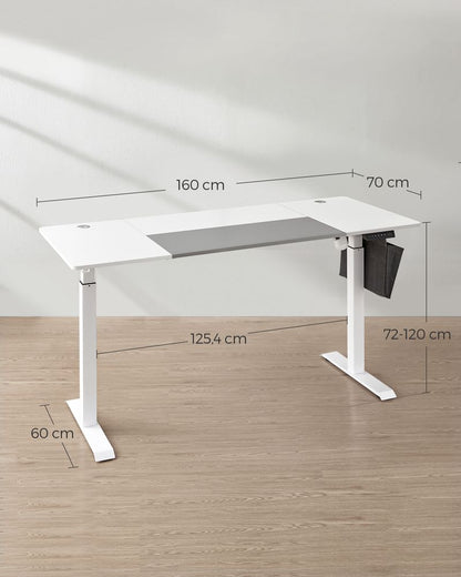 Nancy's Brandon Elektrisch Zit Sta Bureau - Computertafel - Werkbureau - Wit - Modern - 160 x 70 x (72-120) cm