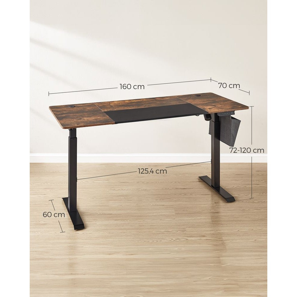Nancy's Assago Verstelbaar Bureau - Zit/Sta Bureau - Elektrisch Bureau - Bruin / Zwart - 70 x 160 x 72-120 cm