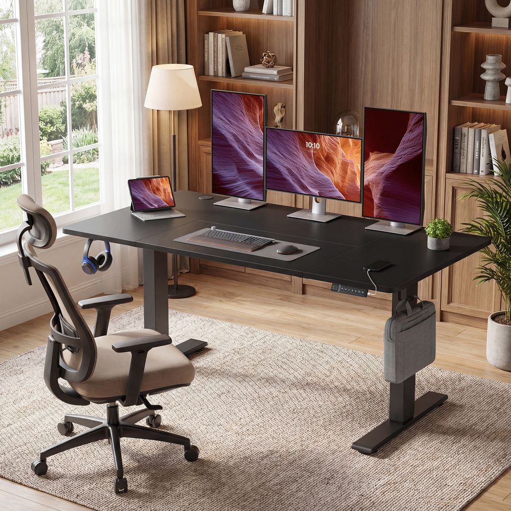 Nancy's Timau Verstelbaar Bureau - Zit / Sta Bureau - Computertafel - Zwart - 140 x 80 x 72-120 cm
