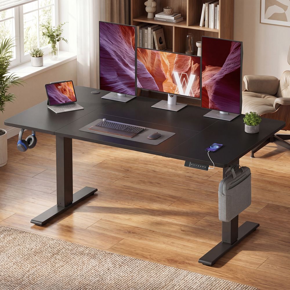 Nancy's Timau Verstelbaar Bureau - Zit / Sta Bureau - Computertafel - Zwart - 140 x 80 x 72-120 cm