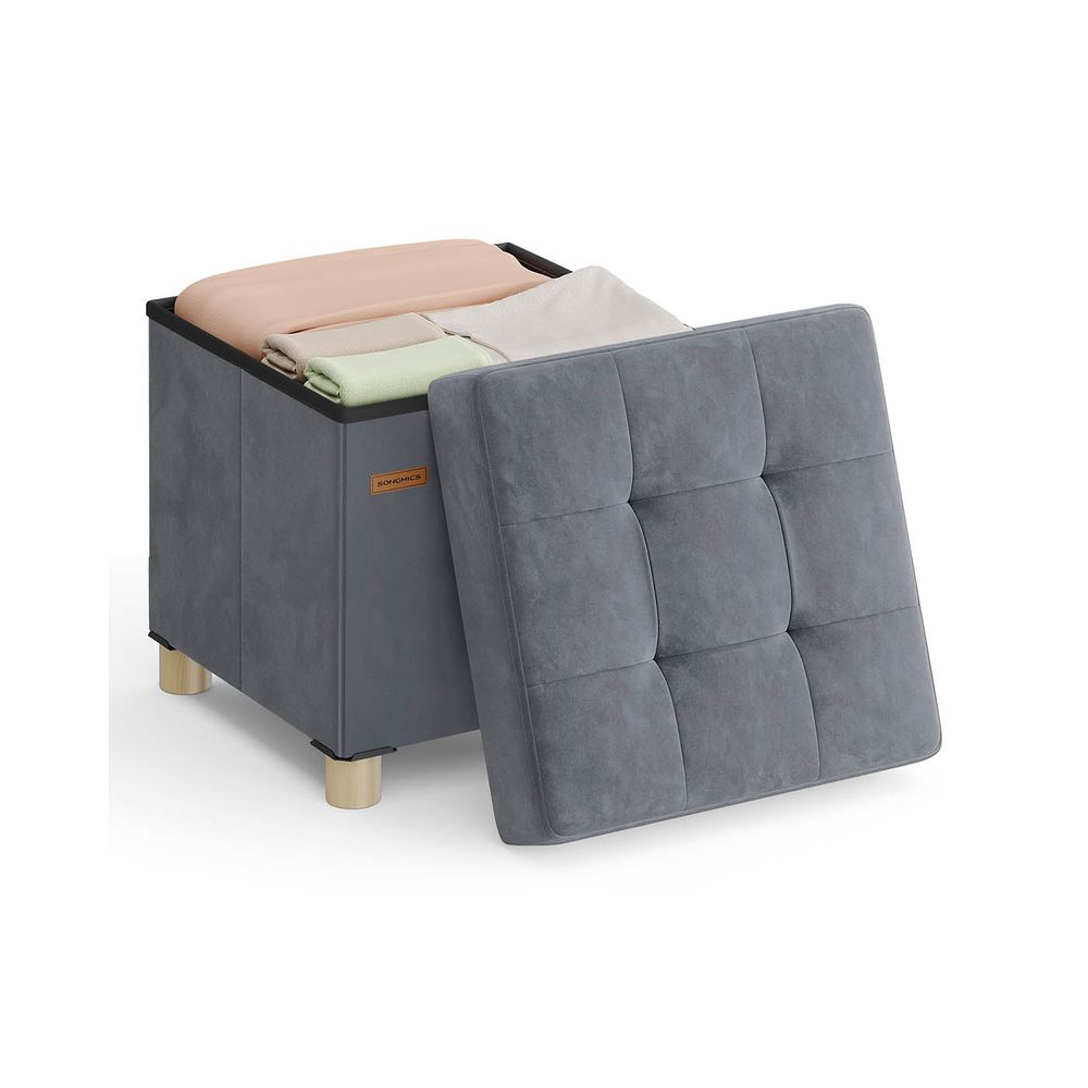 Nancy's Erbezzo Opbergbank - Hocker met opbergruimte - Kruk - Grijs - Fluweel - ± 40 x 40 x 40 cm