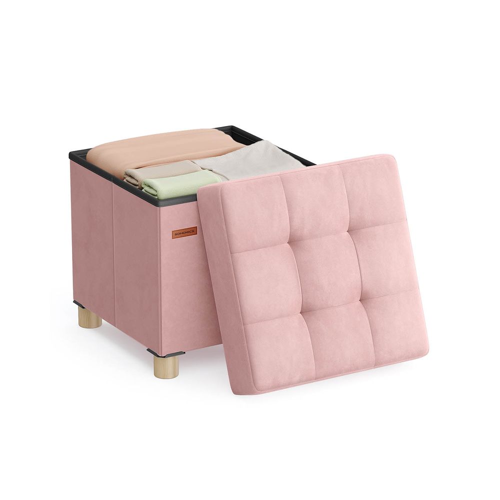 Nancy's Erbezzo Opbergbank - Hocker met opbergruimte - Kruk - Pastelroze - Fluweel - ± 40 x 40 x 40 cm