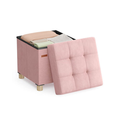 Nancy's Erbezzo Opbergbank - Hocker met opbergruimte - Kruk - Pastelroze - Fluweel - ± 40 x 40 x 40 cm