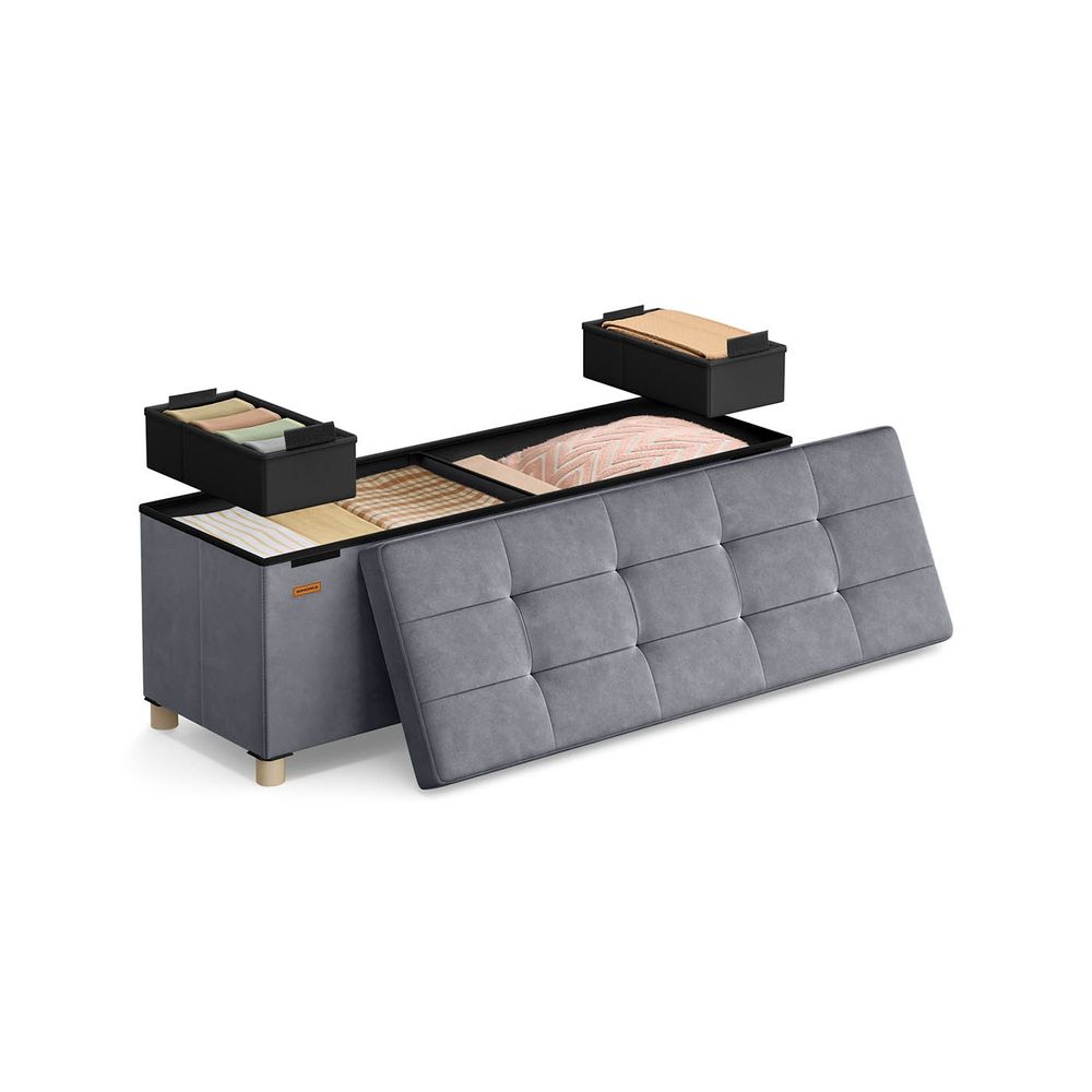 Nancy's Erbusco Opbergbank - Poef met Opbergruimte - Bankje - Grijs - Fluweel - ± 110 x 40 x 40 cm