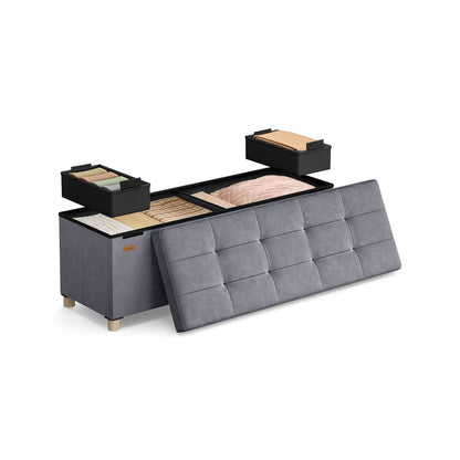 Nancy's Erbusco Opbergbank - Poef met Opbergruimte - Bankje - Grijs - Fluweel - ± 110 x 40 x 40 cm