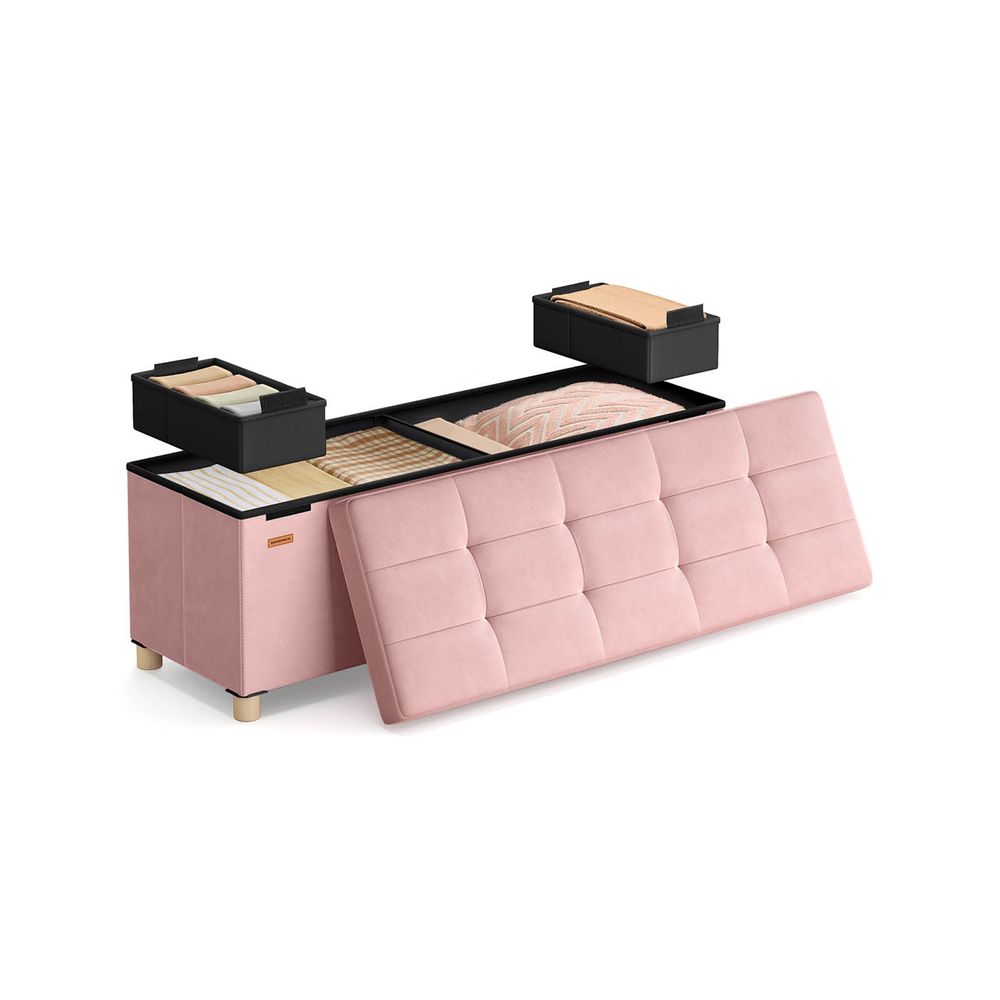 Nancy's Erbusco Opbergbank - Poef met Opbergruimte - Bankje - Pastelroze- Fluweel - ± 110 x 40 x 40 cm