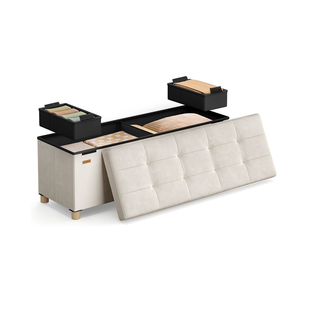 Nancy's Erbusco Opbergbank - Poef met Opbergruimte - Bankje - Beige - Fluweel - ± 110 x 40 x 40 cm