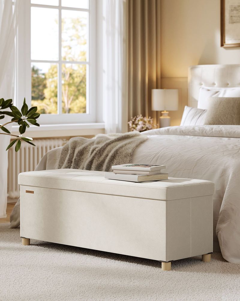 Nancy's Erbusco Opbergbank - Poef met Opbergruimte - Bankje - Beige - Fluweel - ± 110 x 40 x 40 cm