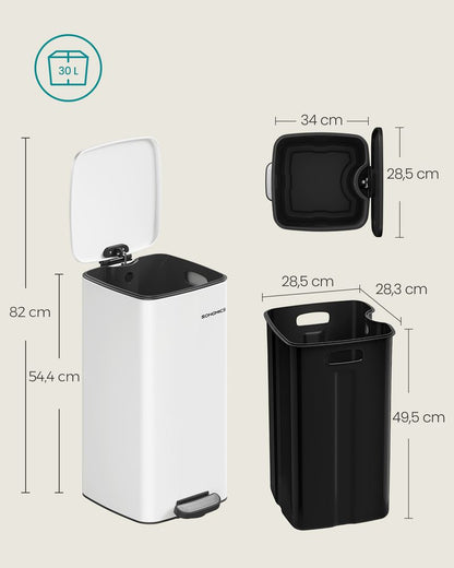 Nancy's Monzuno Pedaalemmer - Prullenbak - Afvalbak - Wit- 30 Liter