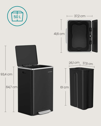 Nancy's Minori Pedaalemmer - Prullenbak - Afvalbak - Zwart - 50 Liter