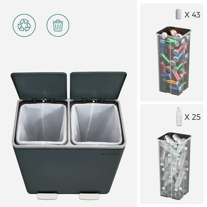 Nancy's Cooley Trash bin - Pedal bin - Waste separation - 2 x 30 L - Soft close - Inner bin - Plastic - Steel - Smoke gray - 58.5 x 32 x 54.5 cm