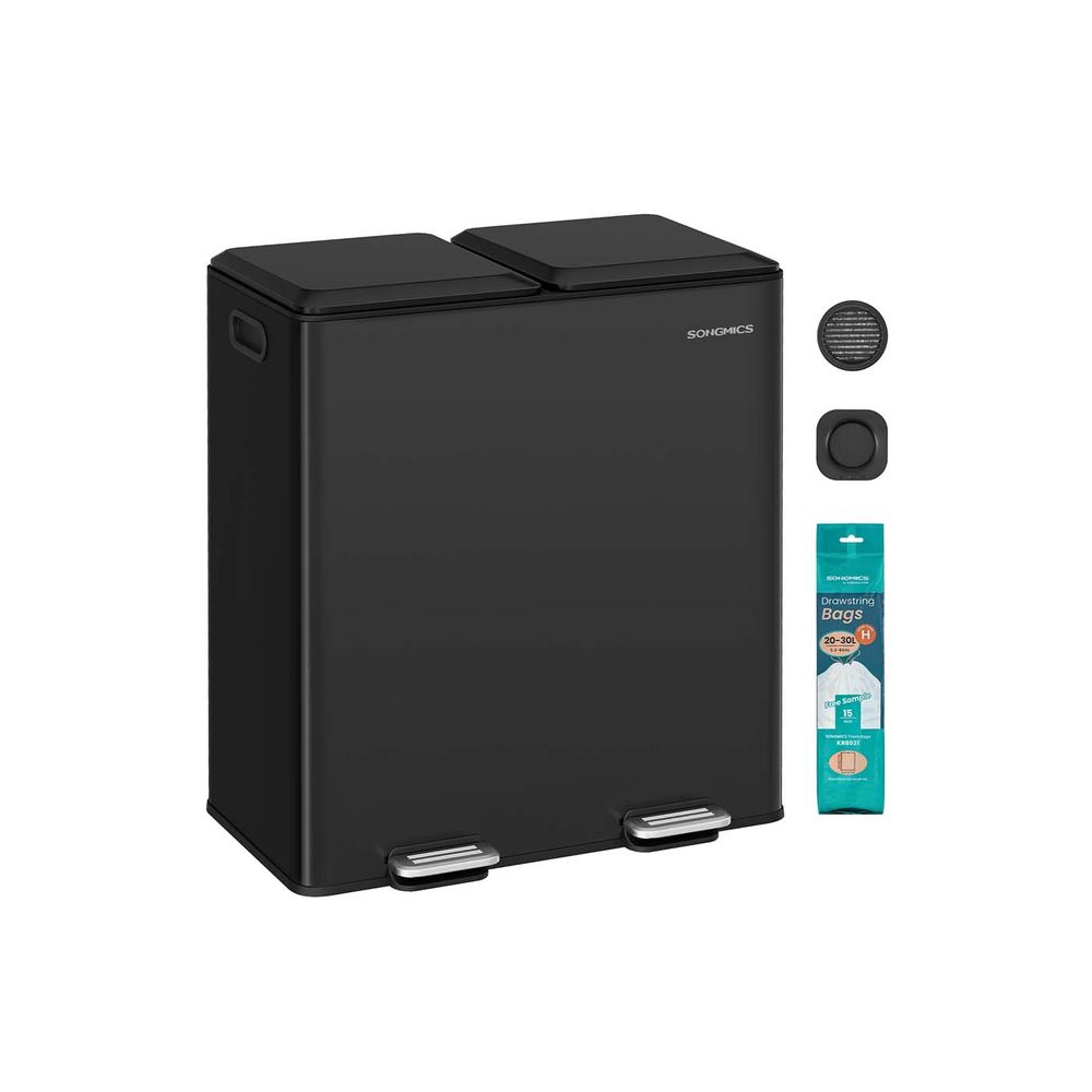 Nancy's Osoppo Afvalscheidingsprullenbak - Afvalbak - Pedaalemmer - Afval Scheiden - Zwart - 2 x 30 Liter