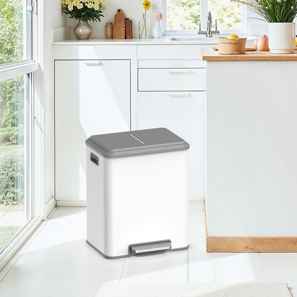 Nancy's Mordano Afvalscheiding Prullenbak - Afval scheiden - Afvalbak - Pedaalemmer - Wit - 2 x 15 Liter