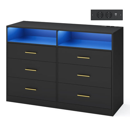 Nancy's Strongoli Commode - Ladekast - Opbergkast - LED-Verlichting - Zwart - ± 120 x 40 x 80 cm