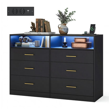 Nancy's Strongoli Commode - Ladekast - Opbergkast - LED-Verlichting - Zwart - ± 120 x 40 x 80 cm