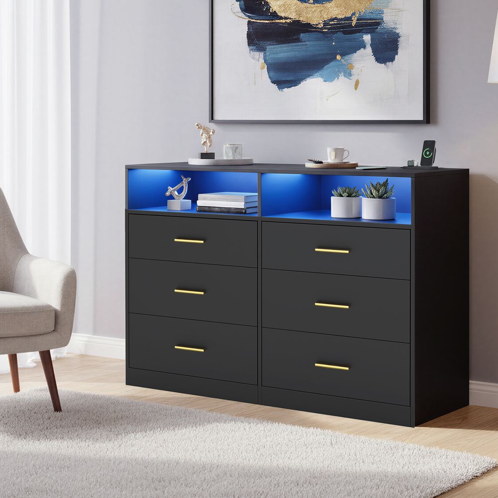 Nancy's Strongoli Commode - Ladekast - Opbergkast - LED-Verlichting - Zwart - ± 120 x 40 x 80 cm