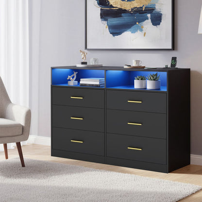 Nancy's Strongoli Commode - Ladekast - Opbergkast - LED-Verlichting - Zwart - ± 120 x 40 x 80 cm