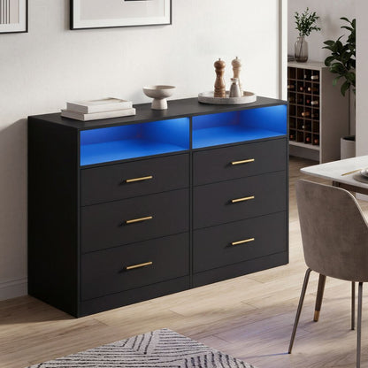 Nancy's Strongoli Commode - Ladekast - Opbergkast - LED-Verlichting - Zwart - ± 120 x 40 x 80 cm