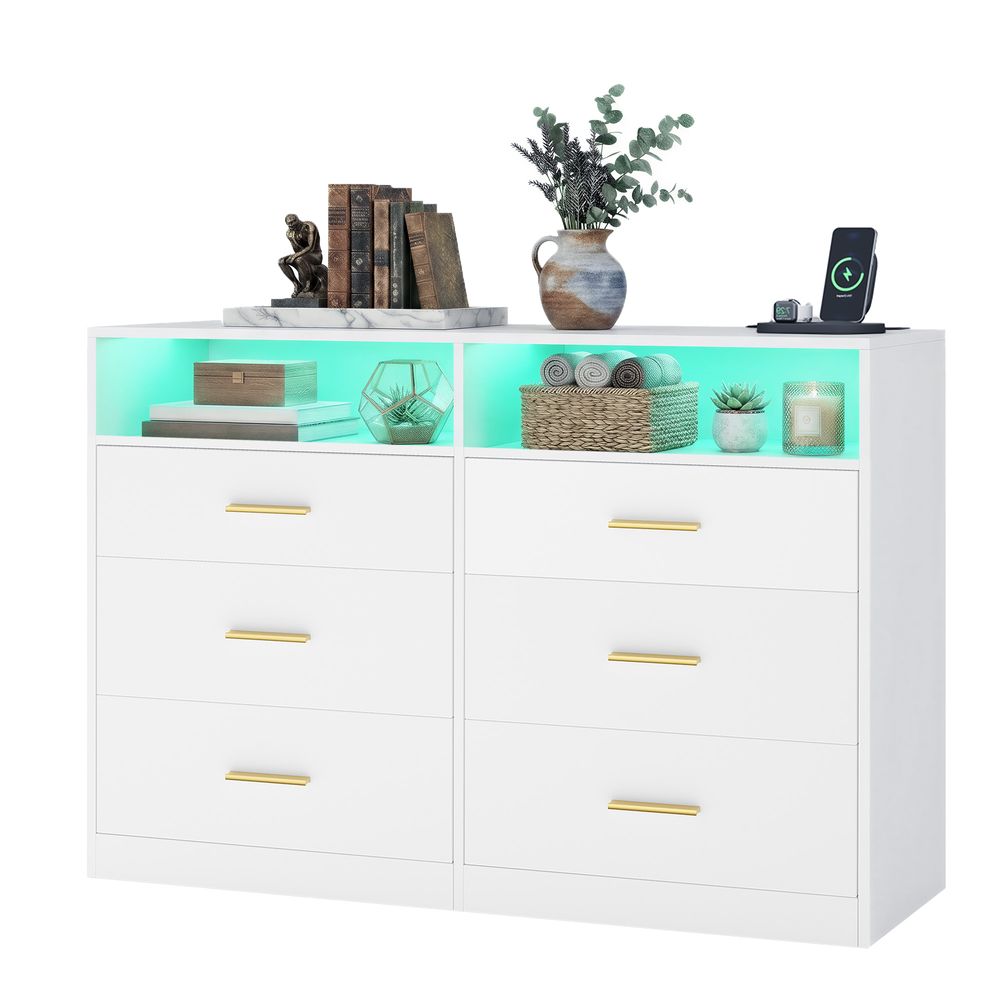 Nancy's Strongoli Commode - Ladekast - Opbergkast - LED-Verlichting - Wit - ± 120 x 40 x 80 cm