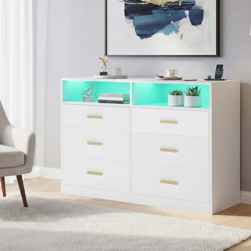 Nancy's Strongoli Commode - Ladekast - Opbergkast - LED-Verlichting - Wit - ± 120 x 40 x 80 cm