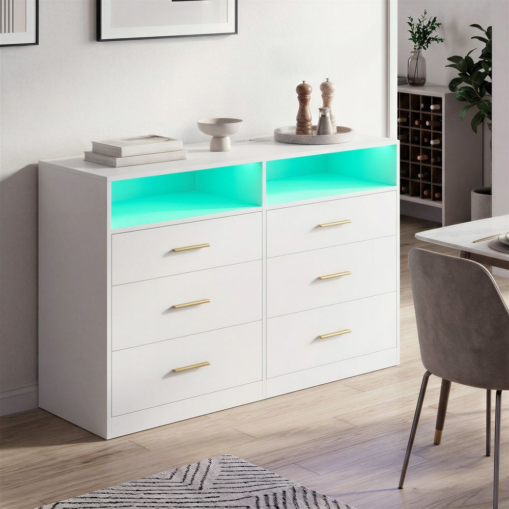 Nancy's Strongoli Commode - Ladekast - Opbergkast - LED-Verlichting - Wit - ± 120 x 40 x 80 cm