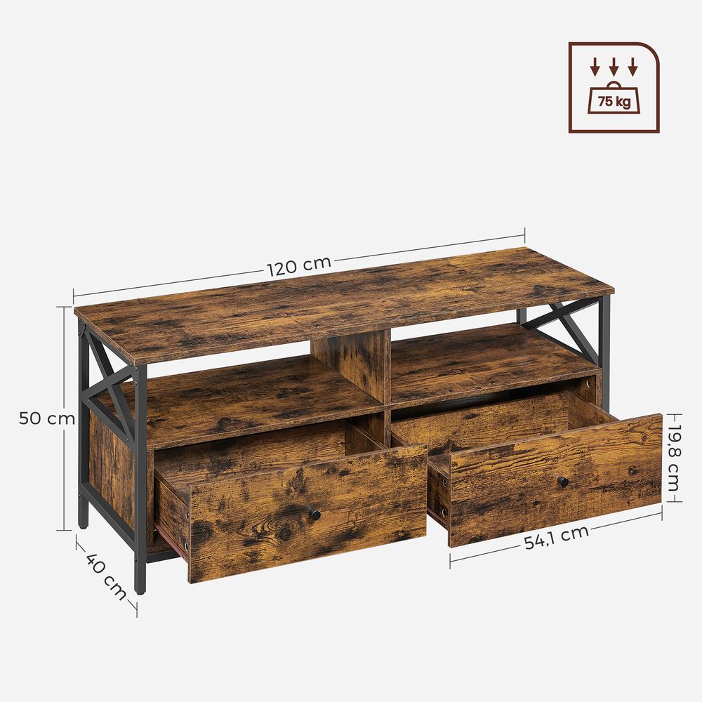 Nancy's Guildford TV kast - TV meubel - TV tafel - Industrieel - Zwart - Bruin - 120 x 40 x 50 cm